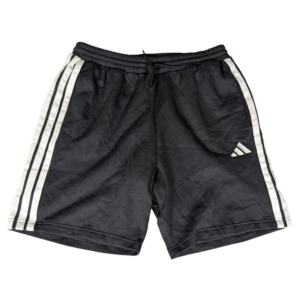 Adidas Fleece Shorts Mens Large Black 3-Stripe Athletic Gym New